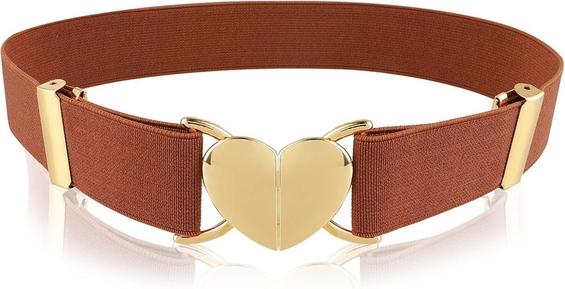 Andibro Heart Elastic Waist Belts for Girls, Adjustable Woven Stretch Belt Fashion Metal Heart Buckle Waistband for Women - Image 1